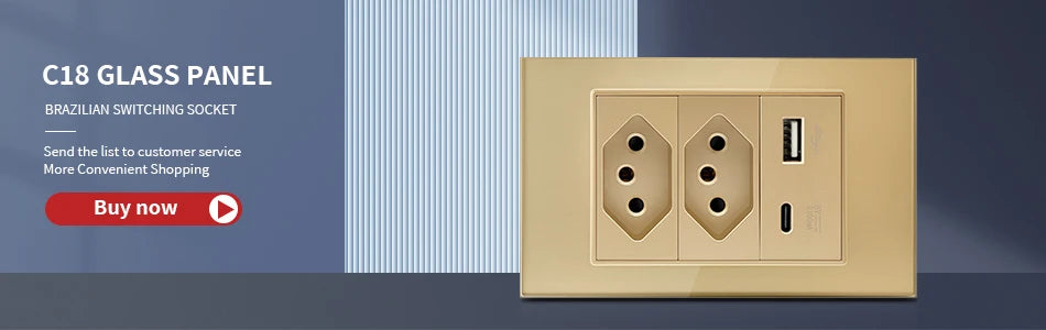 DELEFU 4*2 White Tempered Glass Brazil Standard Outlet with Double USB Type C Wall Power Socket  Switch Tuya Wifi 10A 20A
