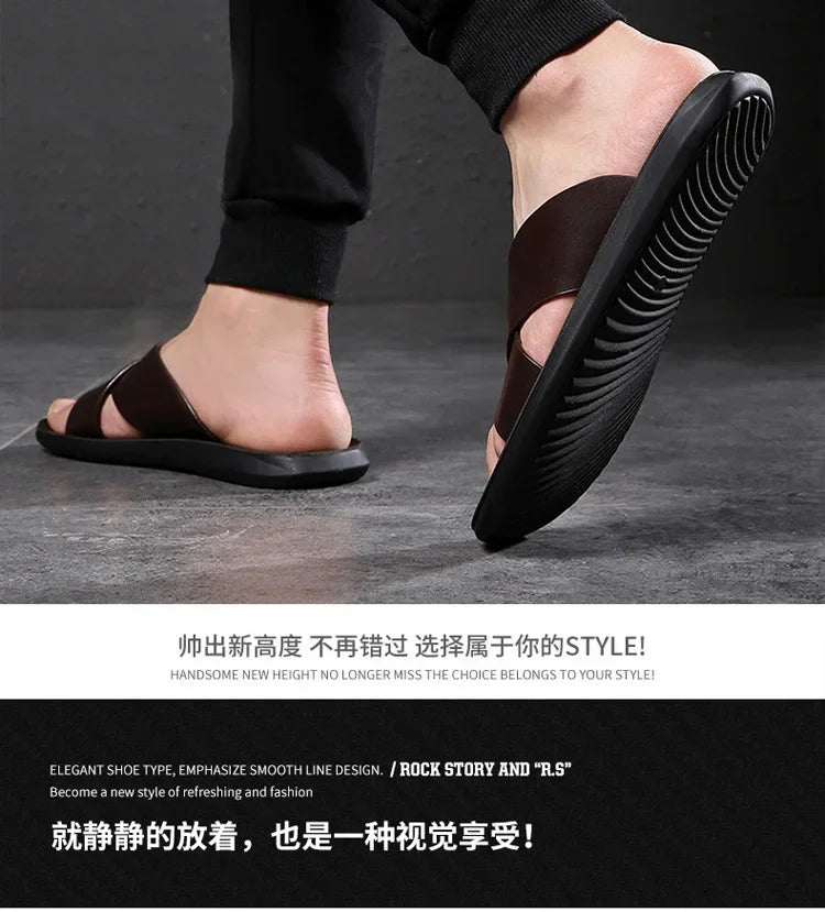 Sandals for Men Slippers Genuine Leather Luxury Brand Fashion  Men Flats Casual Non-slip Beach Sandalia Zapatos Hombre 2024