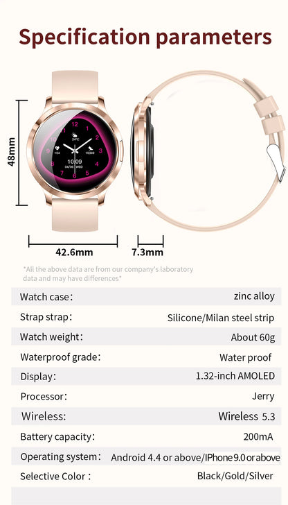 LIGE 2025 New Smart Watch For Women AMOLED HD Screen Watches IP68 Waterproof Heart Rate Monitor Ladies Utra-thin Smartwatch