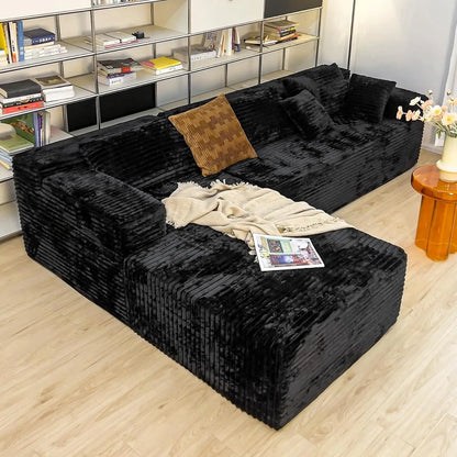 104" L-Shape Corduroy Sectional Sofa Deep Seat Chaise Living Room No Assembly Required, Custom