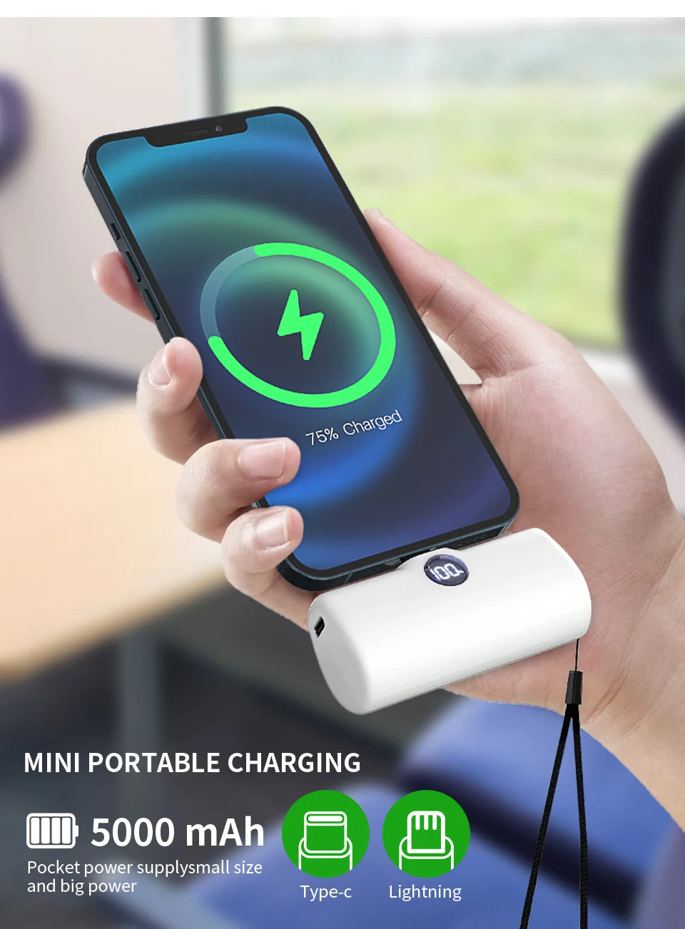Fast Charge Portable Charger for iPhone Samsung Xiaomi Compact External Spare Battery Built-in Plug PD Fast Charging Power Bank