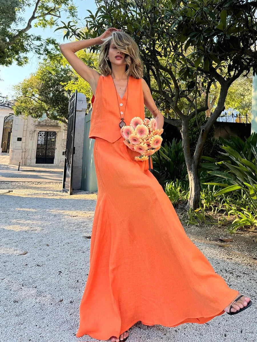 Bronladies Womem's Chic Vest Skirt Suit 2-Piece Set Summer New Female Sleeveless Top Fashionable Office Ladies Loose Outfits
