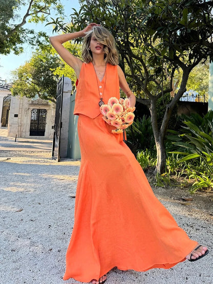 Bronladies Womem's Chic Vest Skirt Suit 2-Piece Set Summer New Female Sleeveless Top Fashionable Office Ladies Loose Outfits