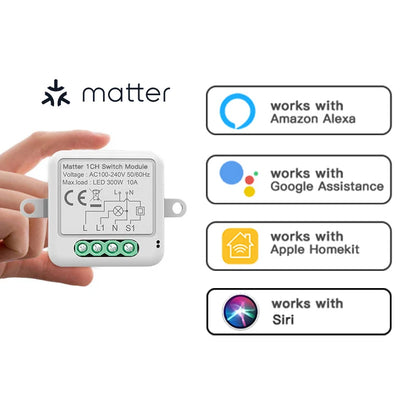 Matter WIFI Smart Switch Module Relay Breaker HomeKit Wireless Control Breaker Works With Siri Alexa Google Home Smart Home Life