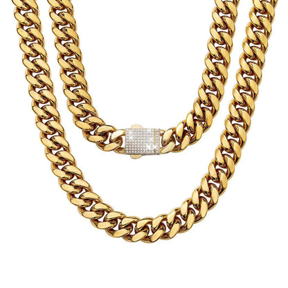 Any Length 7"-40" 6mm-14mm New Fashion Women Mens Chain 316L Stainless Steel Miami Link Necklace or Bracelet Crystal Buckle Gift