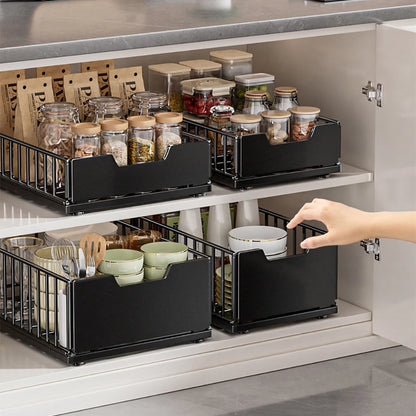 Pull Out Cabinet Organizer, Carbon Steel Foldable Slide Out Drawers Storage Rack For Kitchen Cabinets Bathroom Cabinet Organizer