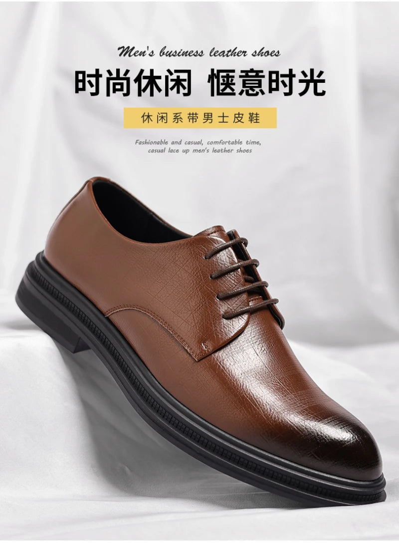 Mens Black Vintage Genuine Leather Lace Up Formal Business Office Groom Wedding Daily Wear Dress Shoes Simple British Style