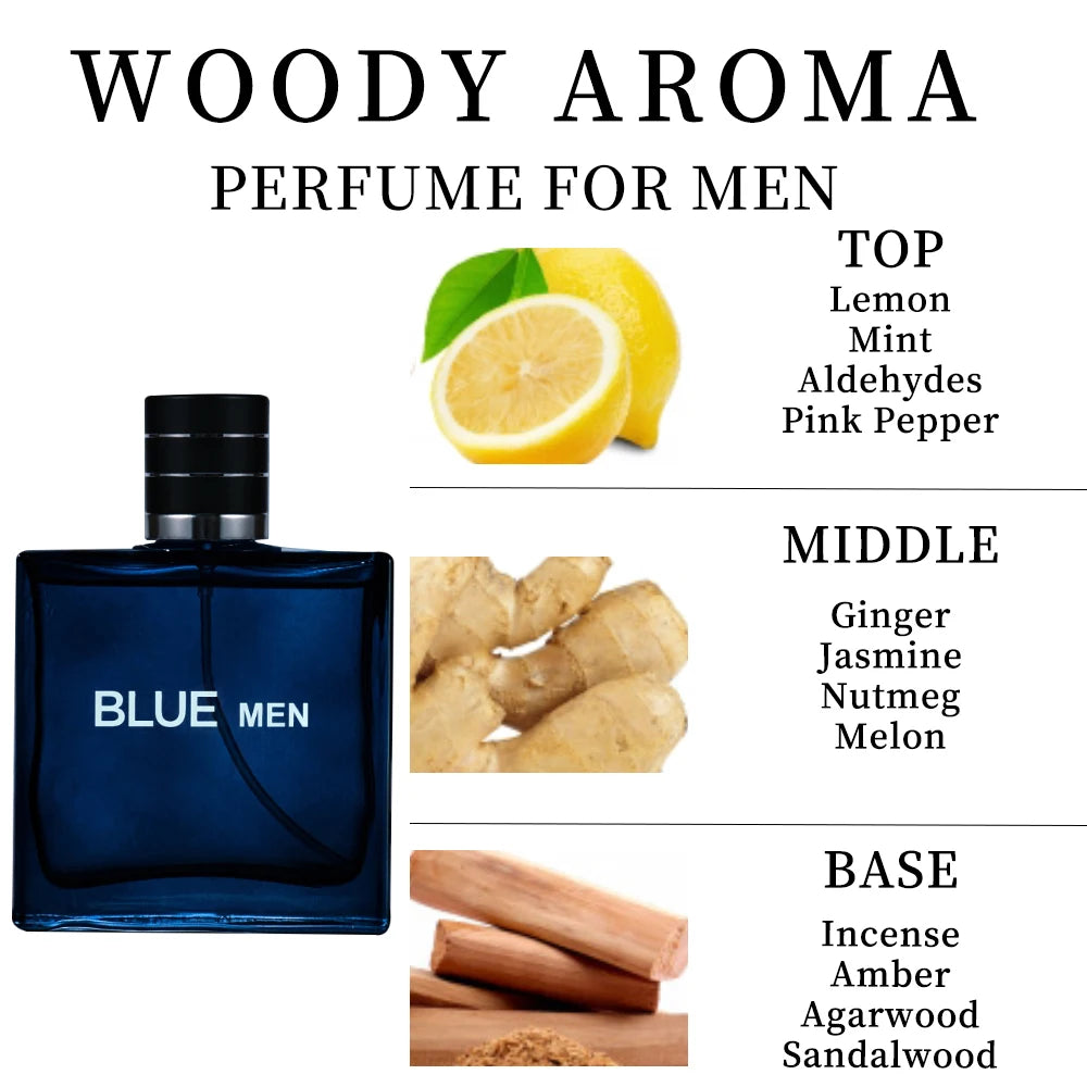 3.4 oz men's eau de toilette spray, durable perfume, lemon mint pink pepper flavor, very suitable for dating, daily life, partie