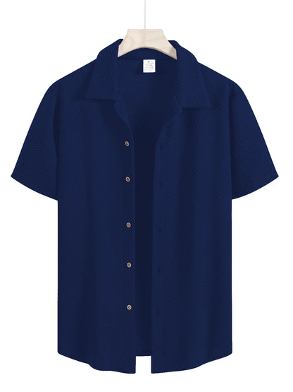 New Mens Short Sleeve T Shirts Trendy Breathable Solid Color Stand Up Collar Shirt Summer Loose Youth Basic Button T-shirt Top