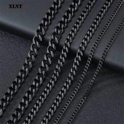 3/5/7/9/11mm Men's Silver Color Necklace Stainless Steel Cuban Link Chain for Mens Womens Basic Black Gold Tone Chokers