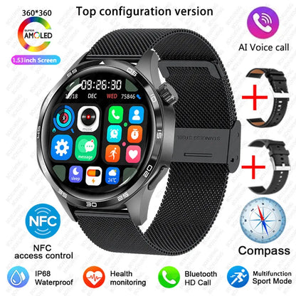 BOXUXING 2026 New Smart Watch Men Watch 5 Pro AMOLED HD Screen Bluetooth Call GPS Trajectory NFC Heart Rate Compass SmartWatches