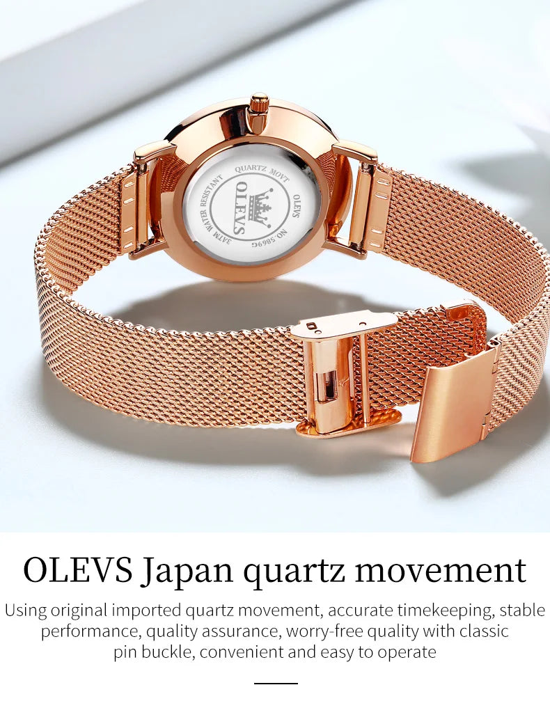 OLEVS Watches For Women Quartz Waterproof Watch Luxury Lady's Watch Stainless Steel Rose Gold Set Gift Box