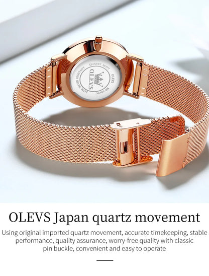 OLEVS Watches For Women Quartz Waterproof Watch Luxury Lady's Watch Stainless Steel Rose Gold Set Gift Box