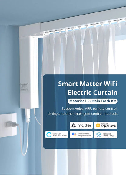 Zemismart Matter Over WiFi Smart Motorized Track Electric Slide Curtain Support HomeKit SmartThing Alexa Google Home APP Control