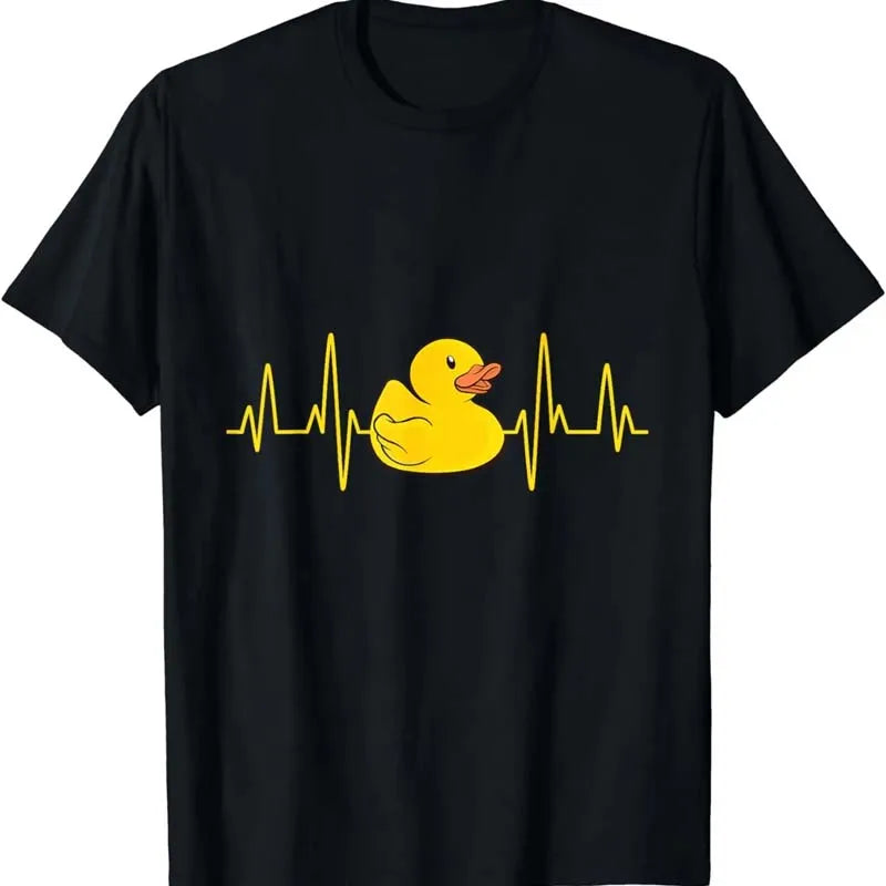 Cute Duck Print T-shirts Summer Women Men Casual Fashion Funny High Street Loose Tops Crew Neck Short Sleeve Cotton T-shirts