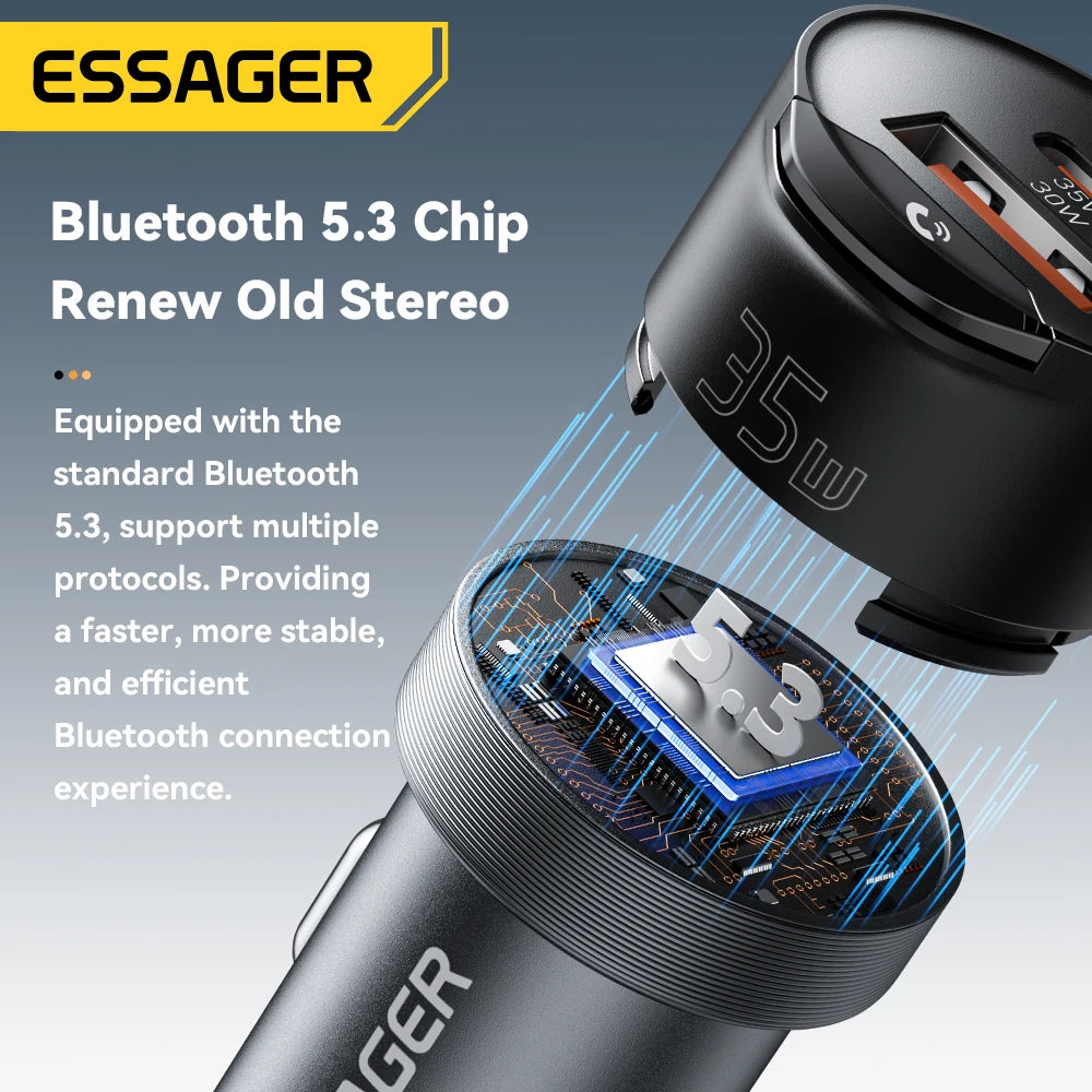 Essager Bluetooth 5.3 Car Charger 3.5mm Jack AUX Cable 35W Fast Charging for iPhone16 15 Huawei Samsung Bluetooth Car Chargers