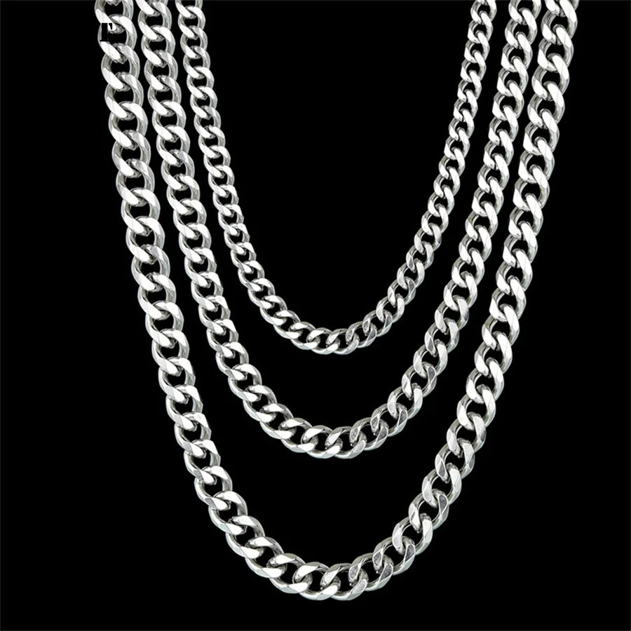 3/5/7/9/11mm Men's Silver Color Necklace Stainless Steel Cuban Link Chain for Mens Womens Basic Black Gold Tone Chokers