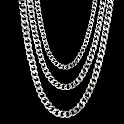 3/5/7/9/11mm Men's Silver Color Necklace Stainless Steel Cuban Link Chain for Mens Womens Basic Black Gold Tone Chokers
