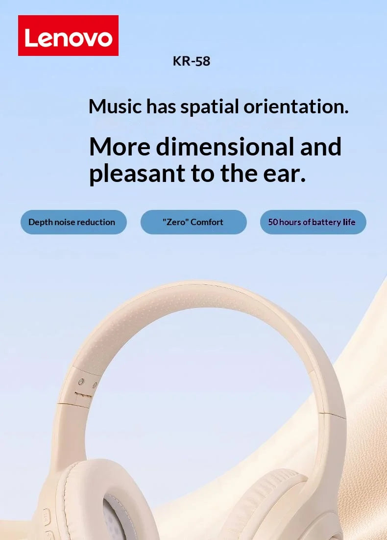 Lenovo Original Bluetooth 5.3 Earphones Over-ear Foldable Computer Wireless Headphones Gaming Headset 360° Stereo Sound Headset