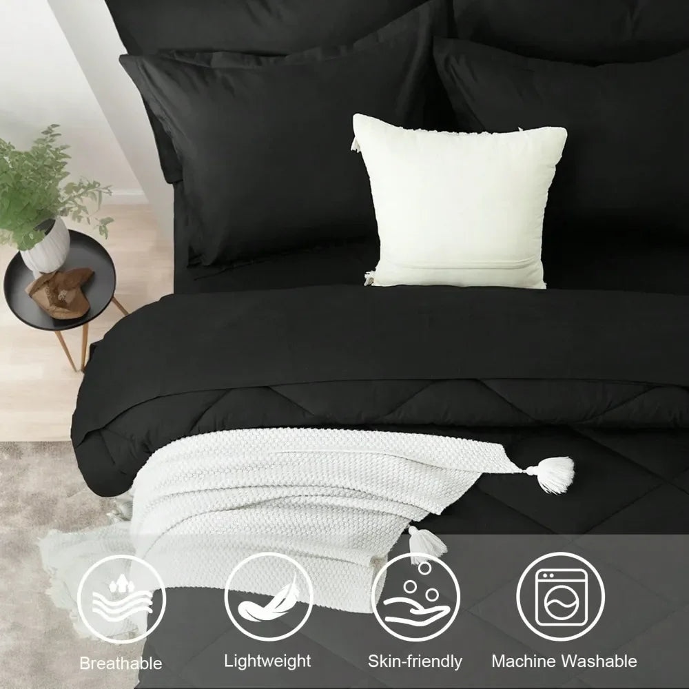 7 Piece Solid Color Bed Comforter Set Queen, Creative Geometric Pattern Design, Soft And Comfortable Summer Bedding Set.Bed In A