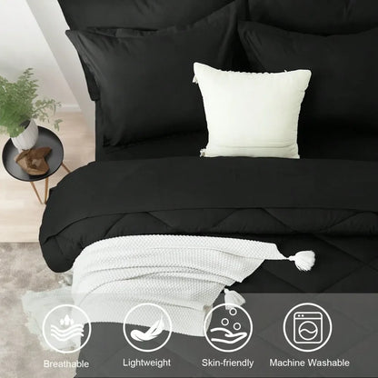 7 Piece Solid Color Bed Comforter Set Queen, Creative Geometric Pattern Design, Soft And Comfortable Summer Bedding Set.Bed In A
