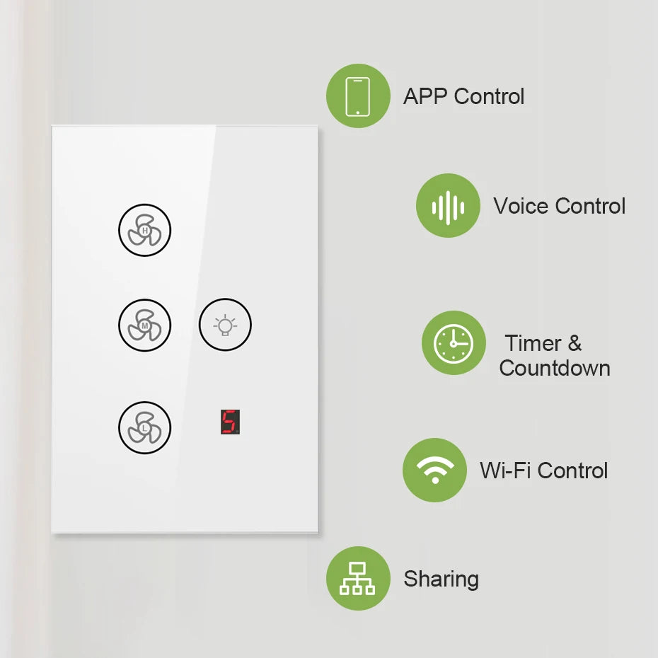 tuya Zigbee Smart fan switch Network connection APP remote control Alexa and Google Assistant AC110V 220V voice control