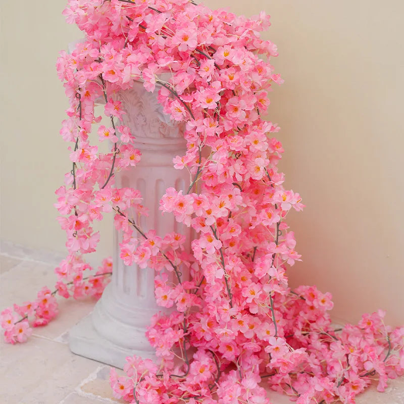 8pcs 1.8M Artificial Cherry Blossom Flower Vines Faux Flowers Outdoors Hanging Silk Flowers Garland for Wedding Party Home Decor