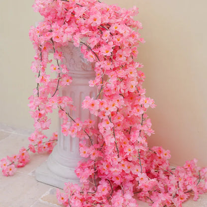 8pcs 1.8M Artificial Cherry Blossom Flower Vines Faux Flowers Outdoors Hanging Silk Flowers Garland for Wedding Party Home Decor