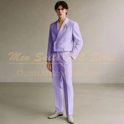 Cropped Men's Suits Formal Wedding Groomsmen 2 Piece Jacket Pants Sets Fashion Male Clothing High Quality Male Clothing Costume