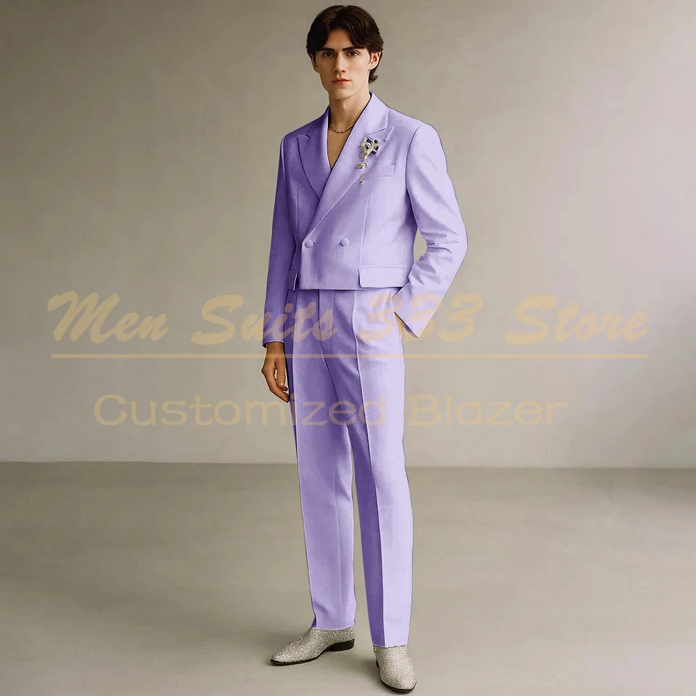Cropped Men's Suits Formal Wedding Groomsmen 2 Piece Jacket Pants Sets Fashion Male Clothing High Quality Male Clothing Costume