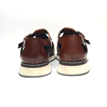 XEBOS Men's Sandals Genuine Leather Cowhide Summer Outdoor Flat Shoes Casual Sneakers Buckle Strap Black Brown Male Footwear