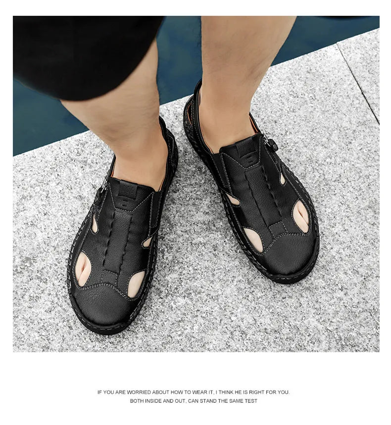 New Summer Breathable Men Sandals Fashion Roman Sandals Handmade Leather Men Casual Shoes Platform Outdoor Men's Beach Sandals