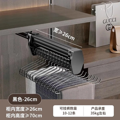 Multifunctional Wardrobe Trouser Hanger with Built-In Telescopic Pants Storage Pull-Out Clothes Rail Shelf Wardrobe Organizer