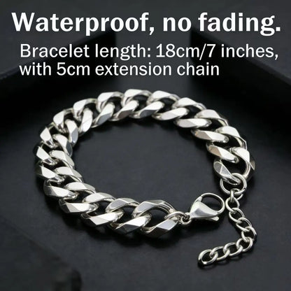 HNSP 3MM-15MM Thick 316L Stainless Steel Cuban Chain Bracelet For Men Hand Jewelry Punk Street Style Accessory PVD Electroplat