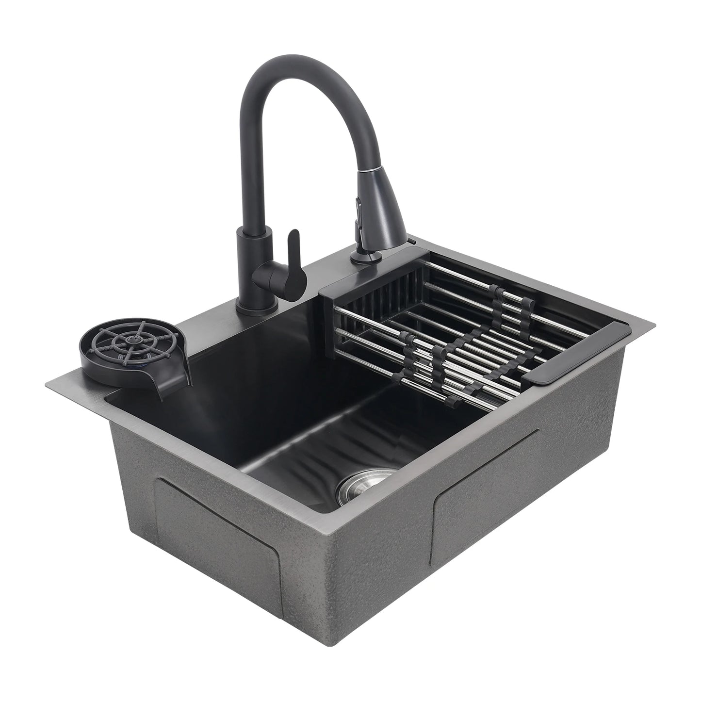 Multi-functional Kitchen Sink with Retractable Faucet, Soap Dispenser and Drip Basket Black Stainless Steel Sink 3 Specification