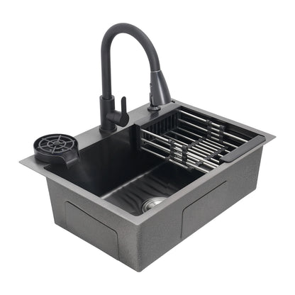 Multi-functional Kitchen Sink with Retractable Faucet, Soap Dispenser and Drip Basket Black Stainless Steel Sink 3 Specification