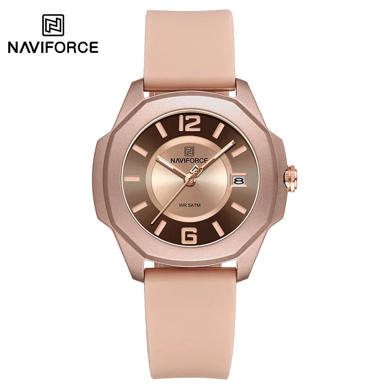 NAVIFORCE NF7107 Watch for Women Silicone Strap Classic Fashion 5ATM Waterproof Ladies Elegant Watch