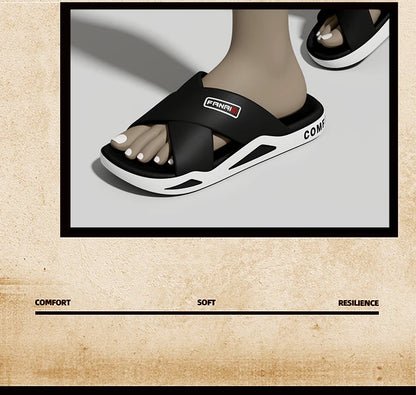 Men's Outdoor Fashion Sandals-Cross Strap Open Toe Slide Sandal,Non-Slip Bath Shower Slippers,Beach Shoes for Swimming & Walking