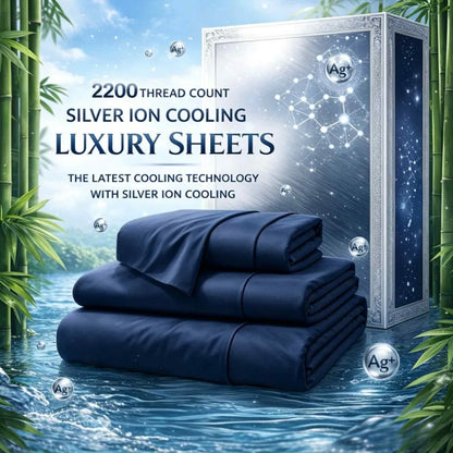 4-Piece Queen Luxury Cooling Bed Sheet Set – 4000-Thread-Count Soft Fabric, 15-Inch Deep Pocket Fitted Sheet + 2 Pillowcases, Silver Ion Infused for Fresh Feel, Lightweight & Breathable Design Ideal for Warm Nights and Seas