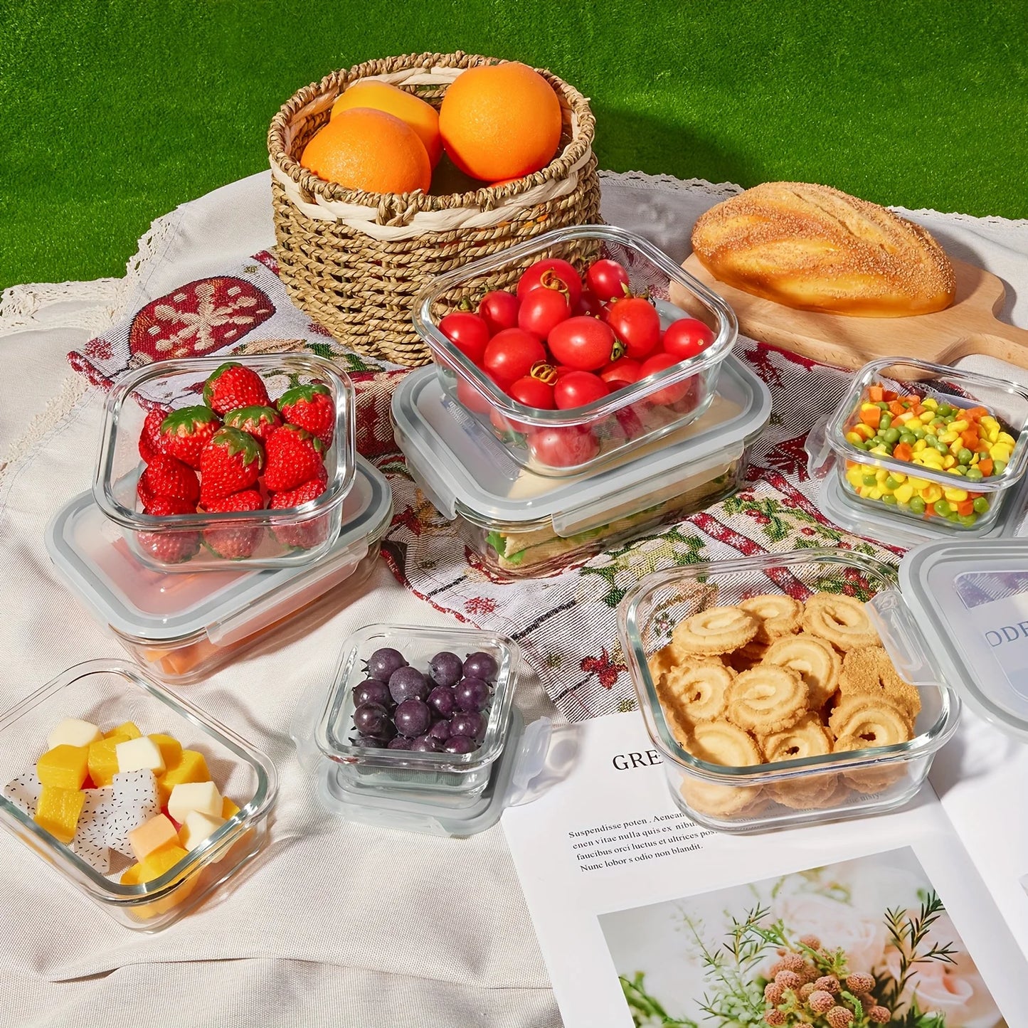 8-piece set of glass food storage containers, leak-proof sealed LIDS, BPA-free, non-toxic transparent borosilicate