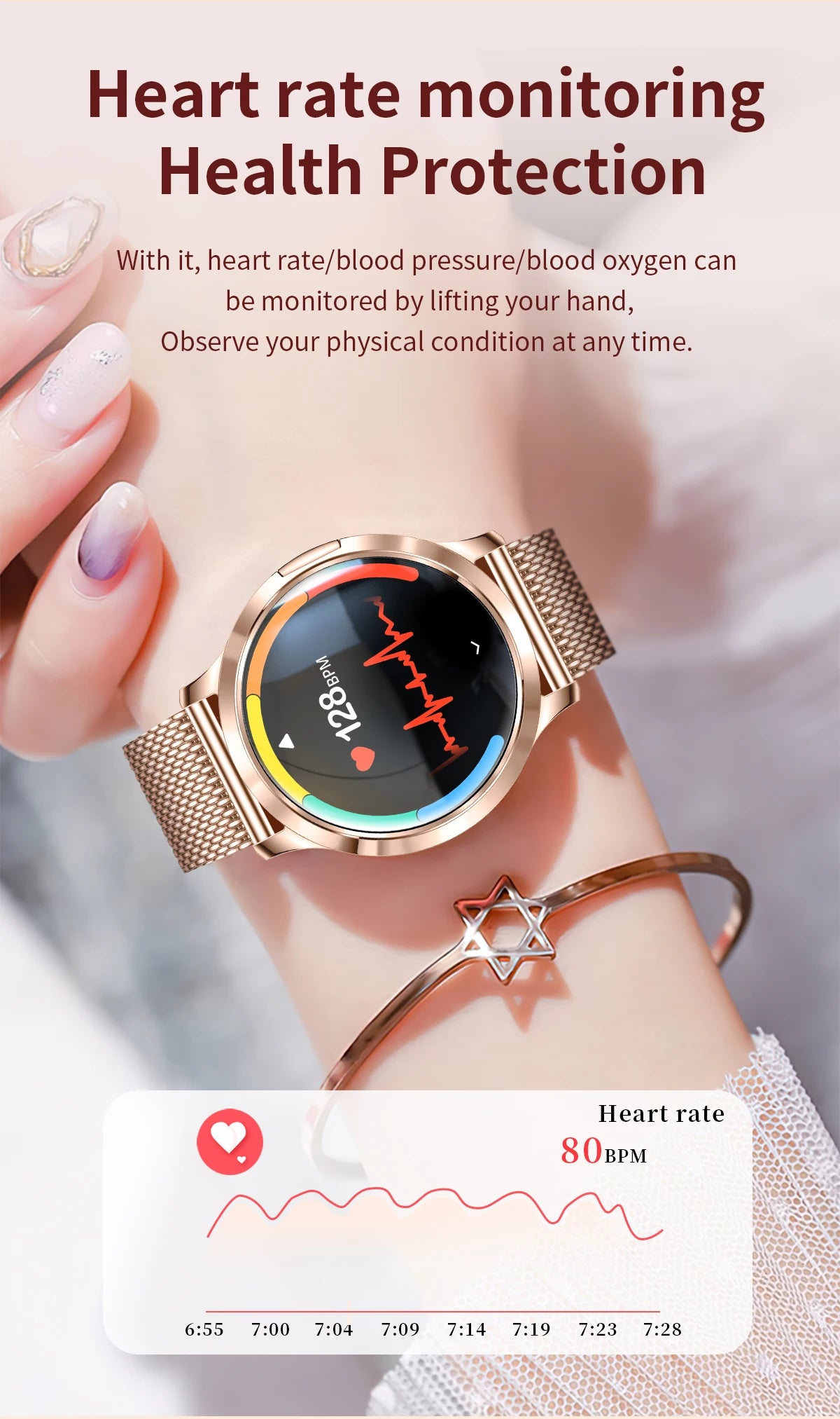 2026New Ultra-thin Women Smart Watch HD AMOLED Full Touch Screen Bluetooth Call Blood Pressure IP68 Waterproof NFC 7.3mm bracele