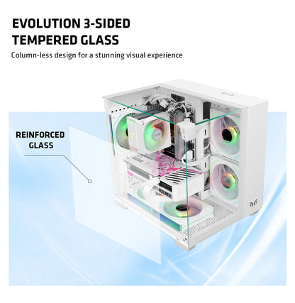 Yeah Magic CUBE MATX PC Case 270° Panoramic View Ultra-Clear Triple-Glass Showcase Design Supports up to 5 Fans オフィス＆ゲーミング PCケース