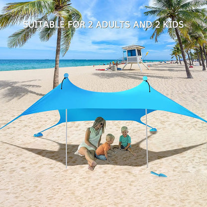 Family Beach Canopy ,Large Beach Sunshade Tent with Stability Poles,UPF50+Outdoor Shade for Beach,Camping,Party or Picnics