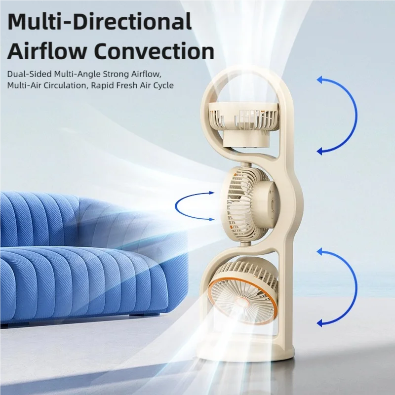 TINSOL Portable Three-Head Fan, 360° Wind Direction Adjustment, Five-Speed Wind, Dormitory and Outdoor Desktop Fan