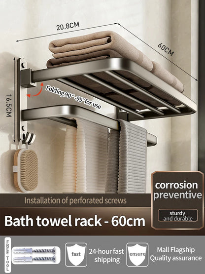 Upgrade And Thicken Grey/Black 50CM-60CM Towel Rack Space Aluminum Toilet Storage Rack Wall Mounted BathTowel Rack