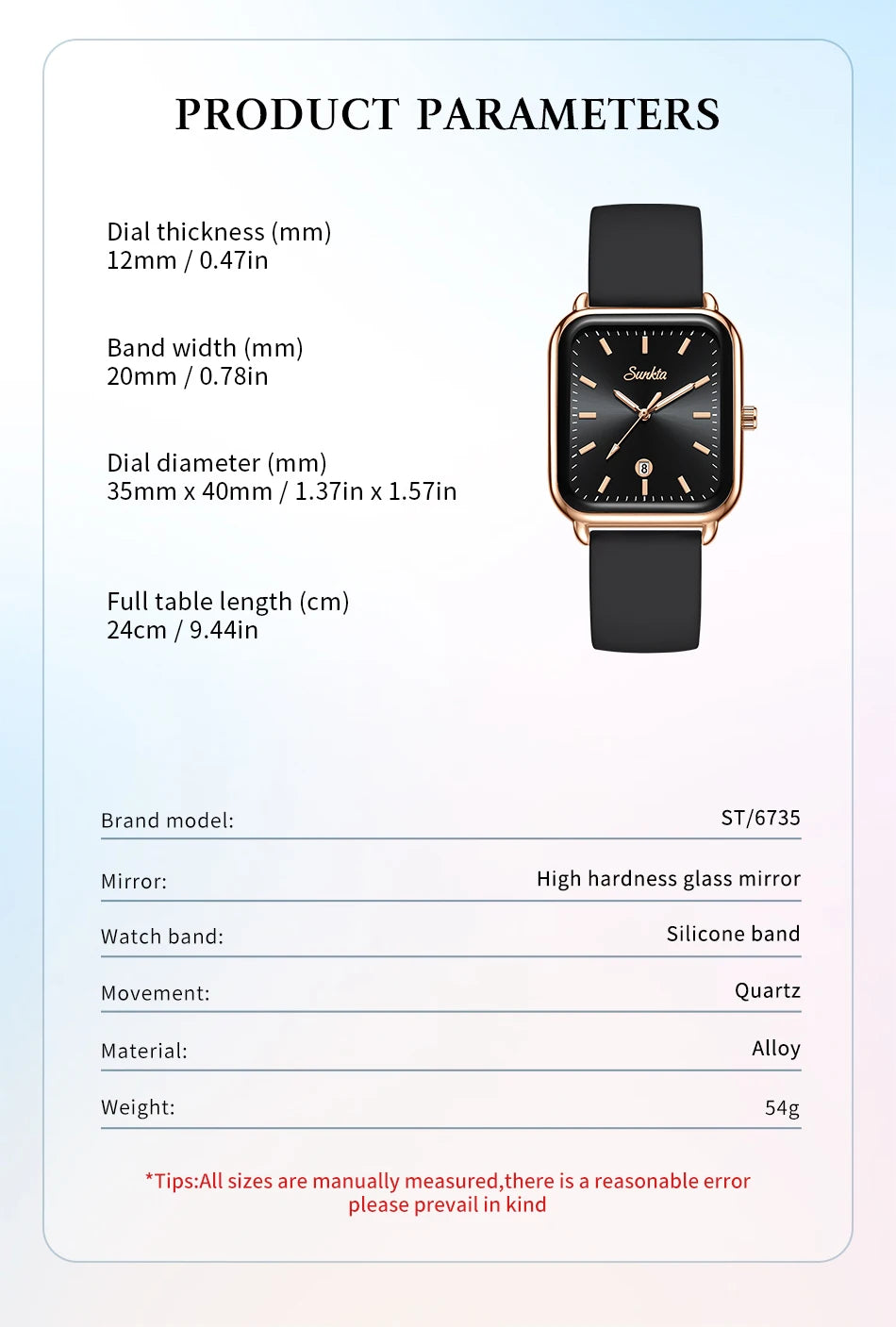Sunkta Fashion Elegant Woman Watch Square Luxury Retro Silicone Belt Auto Date Casual Waterproof Luminous Quartz Watches for Men
