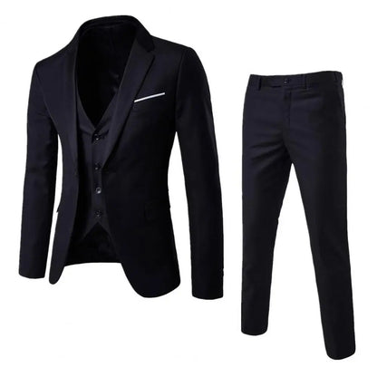 Men Three piece Suit Formal Business Suit Pants Set Solid Color Slim Fit Turn down Collar Anti wrinkle Groom Wedding Suit
