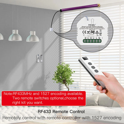 Moes Tuya ZigBee Smart RF433 Curtain Switch Module DIY for Motorized Roller Blinds Motor 2MQTT Smart Life APP Alexa Google Home
