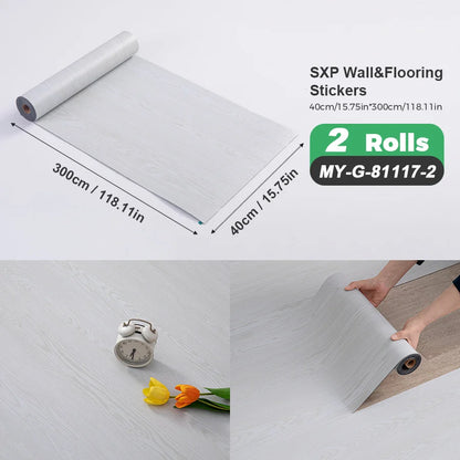 2 Rolls Self-Adhesive Wall and Floor Sticker Peel and Stick 15.75x118.11inch Wood Grain and Marble Design Wallpaper Sticker