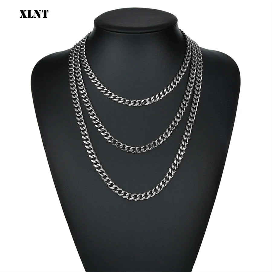 3/5/7/9/11mm Men's Silver Color Necklace Stainless Steel Cuban Link Chain for Mens Womens Basic Black Gold Tone Chokers